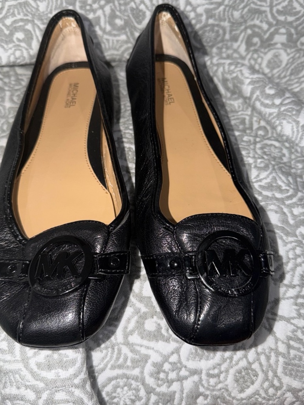 Michael Kors Black Leather MK Emblem Ballet Flats